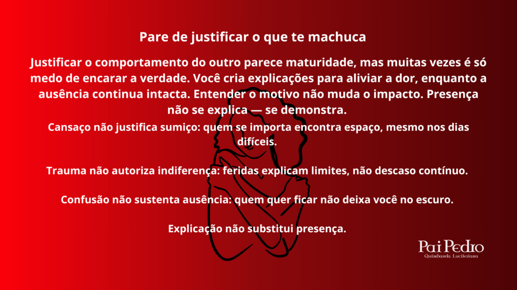 Ilustração em tom vermelho sobre limites emocionais, representando o processo de desapegar de alguém ao parar de justificar ausência, indiferença e comportamentos que machucam.