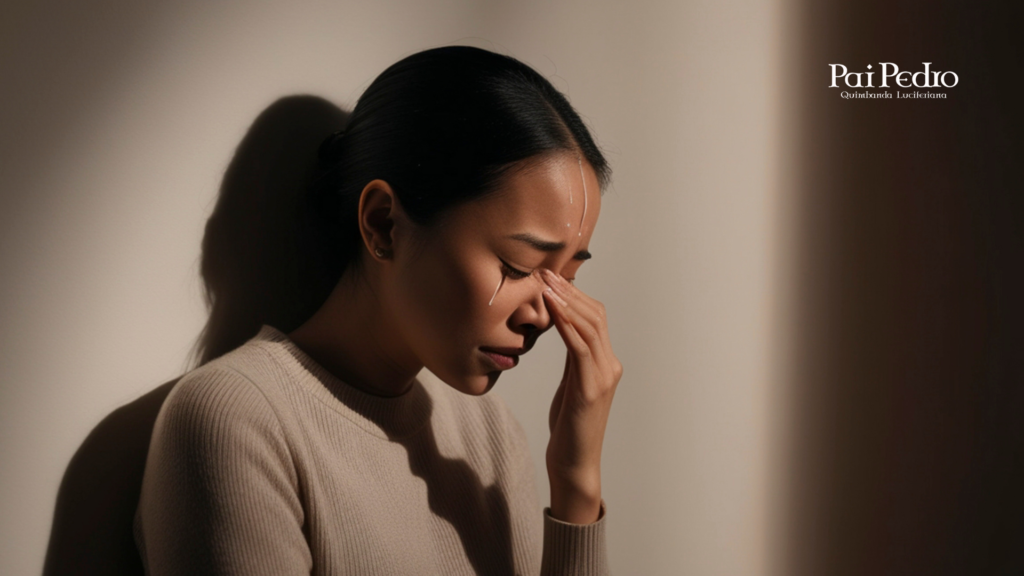 Mulher chorando com expressão de dor emocional, representando sentimento de culpa por ter sido abandonada