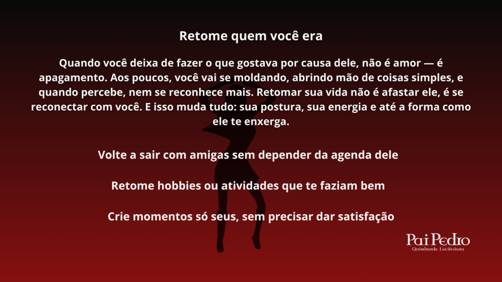 Texto motivacional sobre reconstrução da identidade e fortalecimento da autoestima, incentivando a retomar hábitos e priorizar a própria vida.
