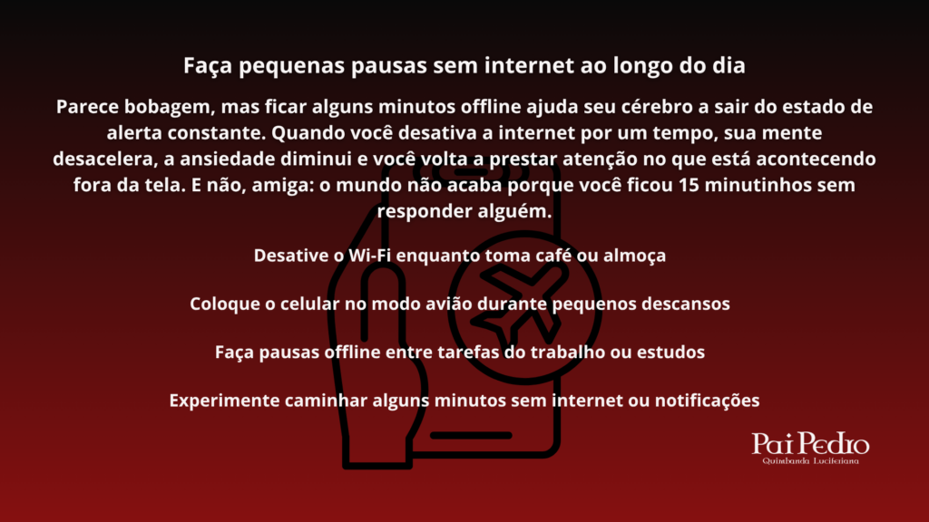 Arte educativa sobre como controlar o impulso de usar o aparelho móvel, incentivando pausas sem internet para reduzir ansiedade e dependência digital.